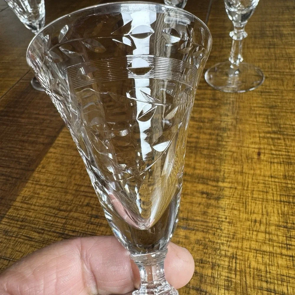 Antique American Brilliant Cut Starburst Crystal Cordial Glasses MINT Set of 7